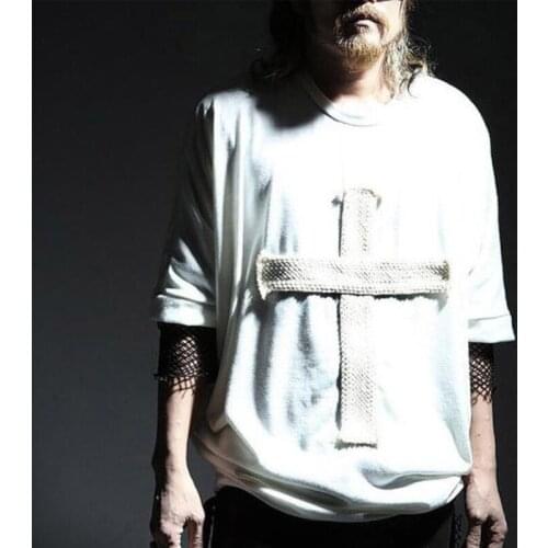 Men hip hop oversized t shirt punk rock batwing sleeve streetwear women harajuku cross patchwork loose tee shirts gothic tops