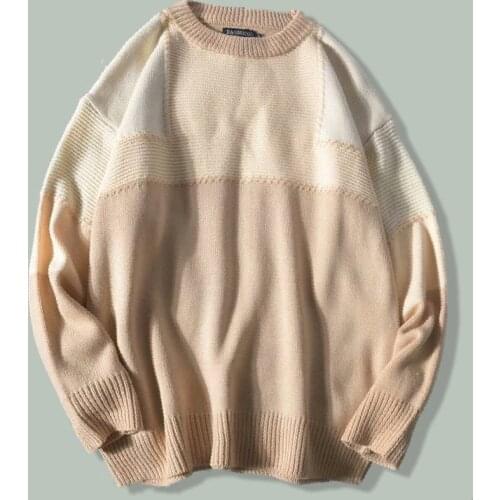 Harajuku Keep Warm Patchwork Knitting Sweater Men Hip Hop Streetwear Fashion Casual Sweaters 2021 Autumn Color Contrast Pullover