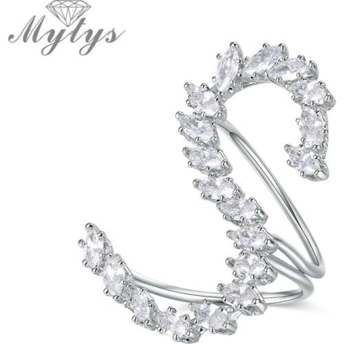 Mytys Anniversary Letter Rings Silver Color Cubic Zircon Weeding Ring Letter S Jewelry Gift for Women Girlfriend Free size R1878