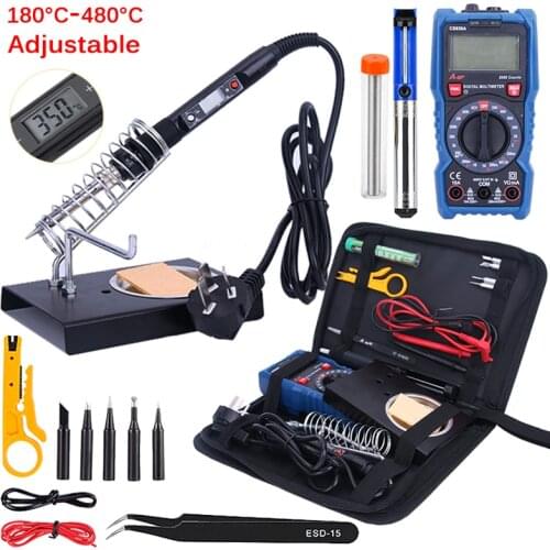 A-BF Soldering iron kits with Digital Multimeter Auto Ranging 6000 counts AC/DC 60W 220V Adjustable Temperature welding solder