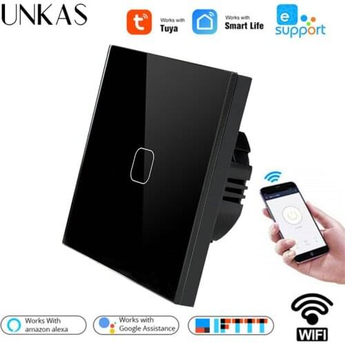 UNKAS Google Home Amazon Alexa Voice Control Tuya/Smart Life/ewelink 1 Gang 1 Way WiFi Wall Light Touch Switch