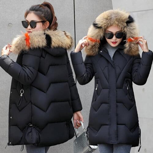 2019 New Winter Wool Neck Joker Cotton Clothes Large Size Loose Medium and Long Warm Thickened cotton-padded jacket
