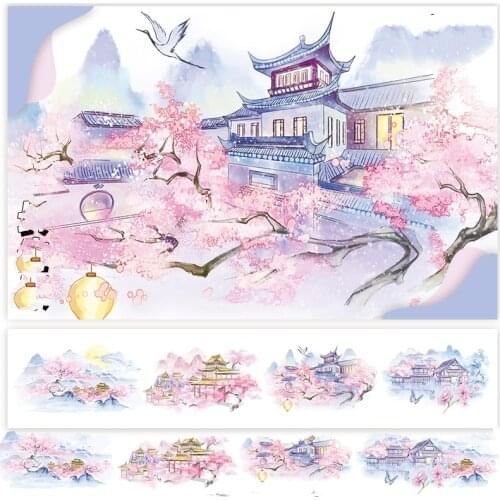 Nov New 10 Designs The Palace of Eternal Youth Pink Background Decoration Masking Washi Tape