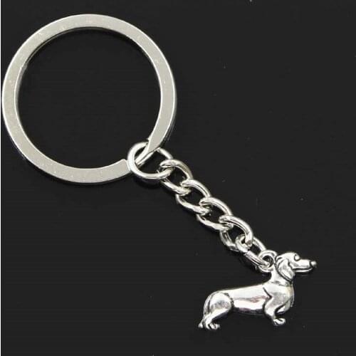 New Fashion Men 30mm Keychain DIY Metal Holder Chain Vintage Dog Dachshund 20x15mm Silver Color Pendant Gift