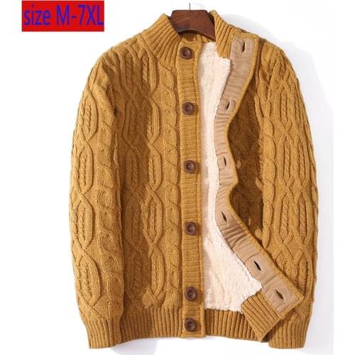 New Thickened Plush Sweater Cardigan Jacket Casual Computer Knitted Mandarin Collar Thick Single Breasted Plus Size M-5XL 6XL7XL