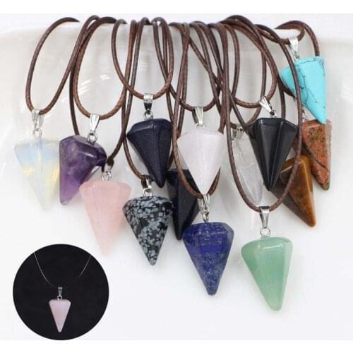 Necklace Crystal Pendant Unisex TRIANGULAR Point Natural Gem PENDULUM Healing