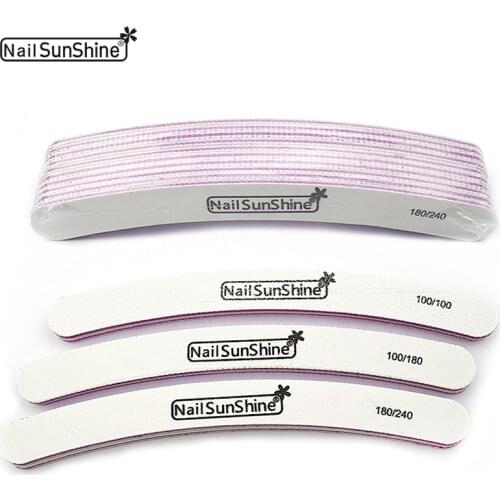 High Quality 10pcs Nail File For UV Gel Lime 100/180/240 Sanding Polish Buffing Blocks Tips Lixa Banana Curve Pedicure Manicure