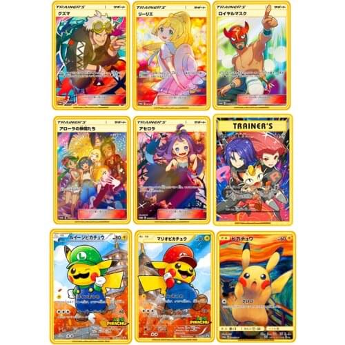 Pokemon 7 Styles Japanese Pikachu GX MEGA Gold Metal Card Super Game Hobbies Action Toy Figures Cards Toys for Children Gift