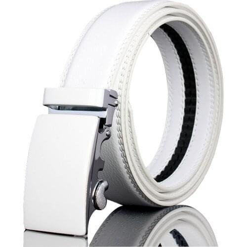 Solid Color Belt Mens Leather White Black Belt Automatic Buckle Belt Mens Trouser Belt