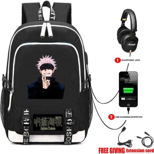 USB Charge Headphone Jack Student School Bags women men Laptop bag Teenagers Travel Shoulder Bags anime jujutsu kaisen backpack