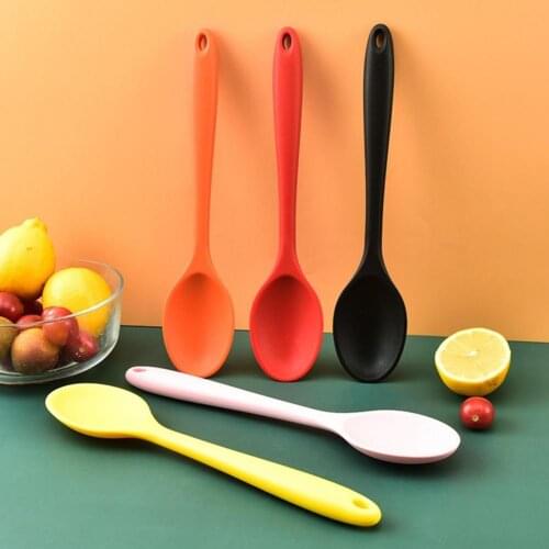 1 Pcs Long Handle Silicone Spoon Universal Heat Resistant Solid Color Easy to Clean Cooking Spoon Food Grade Kitchen Tool