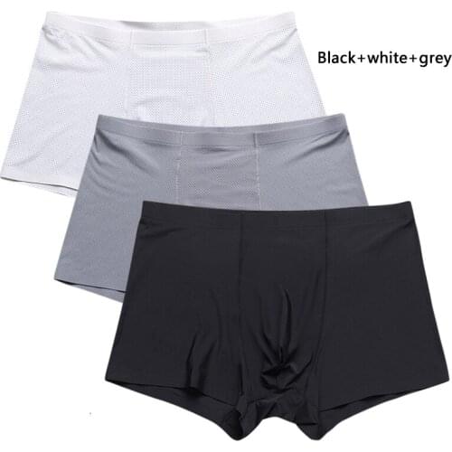 3pcs/lot Male Ice Silk Underwear Breathable Underpants Seamless Boxer Man Mesh Light and Quick-drying Nylon