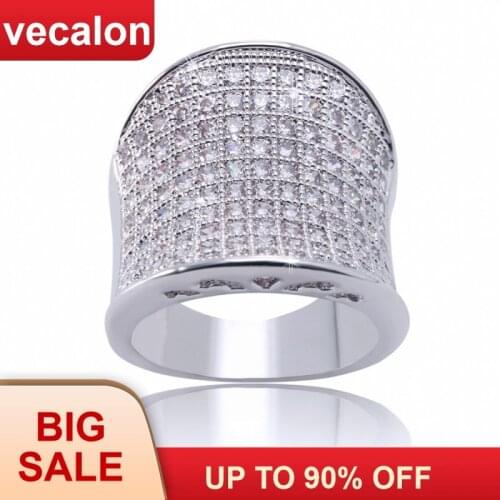 Vecalon Vintage Hiphop Ring 925 Sterling Silver Pave setting 5A Zircon Cz Engagement bands rings for women men Finger Jewelry