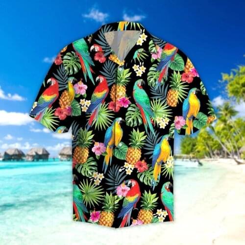 The most fashionable 3D printed Tropical Parrot Iberian shirt Hawaii summer beach Shirt Short Sleeve Shirt