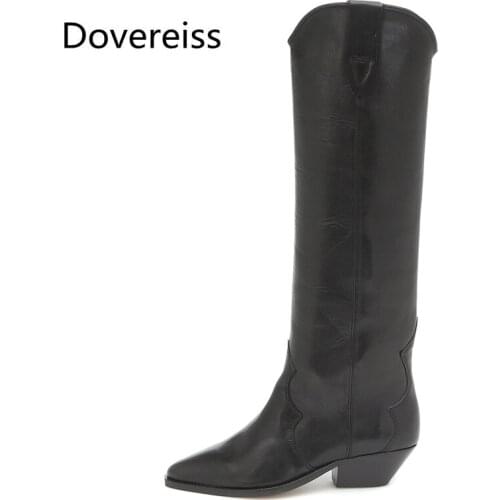 Dovereiss Fashion Womens Shoes Winter new Pointed Toe Slip on Elegant Wedges Knee high boots Concise Mature 33-43