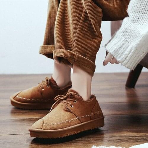 2021Winter Female suede Snow Boots Short Fur Lace Flat Warm Ankle Cotton Shoes For Adult Non-Slip Ladies Plus Velvet Boots35-40