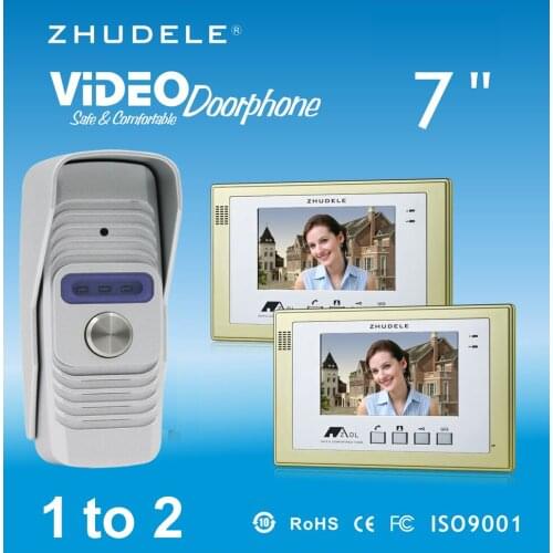 ZHUDELE Home 7" Color TFT LCD Monitor Video Door phone Intercom System Doorbell+Waterproof Doorbell 700TVL Smart Camera 1V2