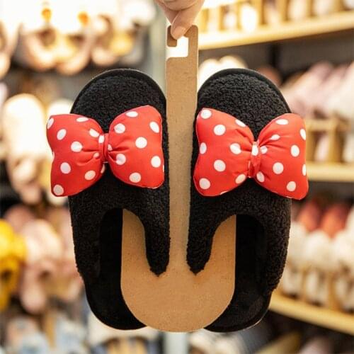 LLUUMIU Winter Women Flat Slippers Warm Cute Bow Plush Slippers Female Home Floor Comfort Shoes Couple Man Footwear slides