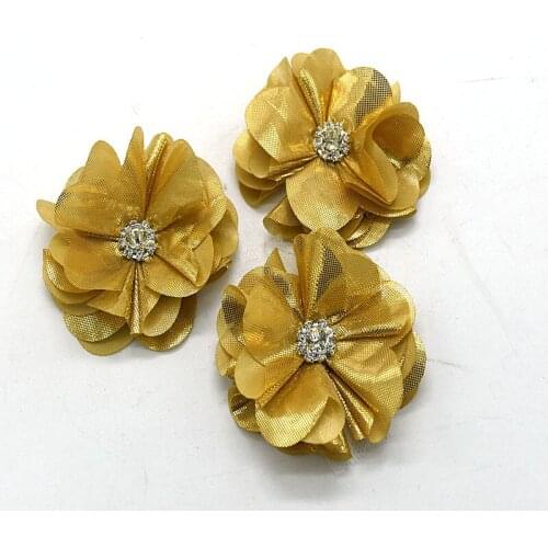 120 pcs/lot , 3'' shabby shiny flower with rhinestone headband apparel hair accessories DIY
