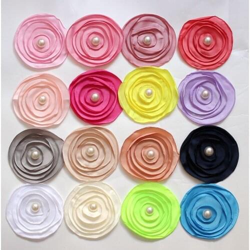 2015 latest 3.15" satin Burned edage Flower with pearl Hair Flower for DIY Hair Accessories 20colors 300pcs/lot Free Shipping