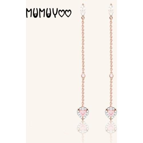 2020 SWA Fashion Jewelry High Quality Glamour Elegant Pink Heart Shape Love Crystal DangleEarrings Romantic Gift for Women