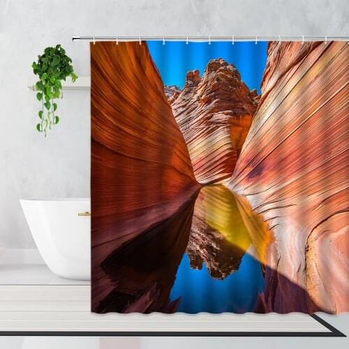 3D Landscape Shower Curtains Canyon Mountains Art Natural Scenery Home Decoration Accessories Waterproof Bath Curtain With Hooks