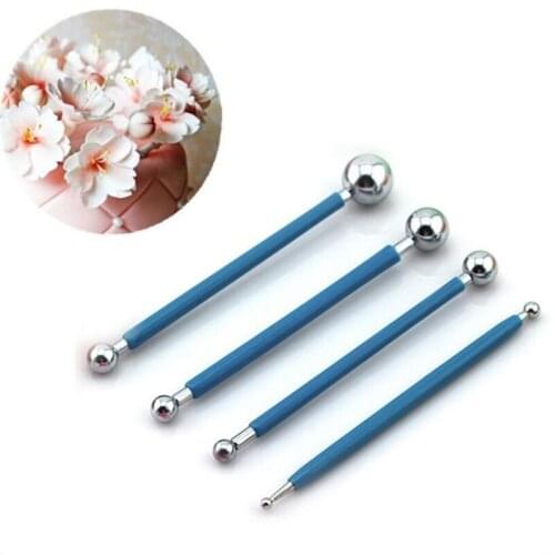 4PCS Stainless Steel Metal Ball Sugarcarft Fondant Cake Decorating For Polymer Clay Tableware Flower Decorating Making Tool