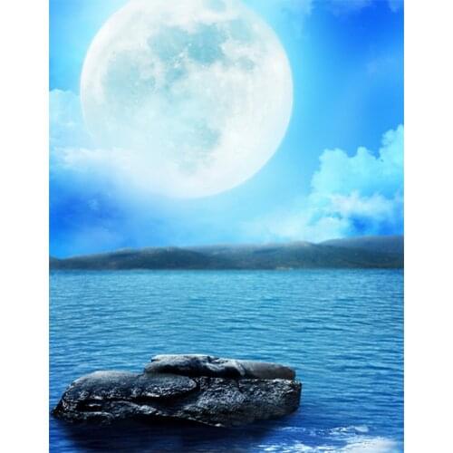 5x7ft Moon Blue Sea Photography Backdrops Photo Props Studio Background
