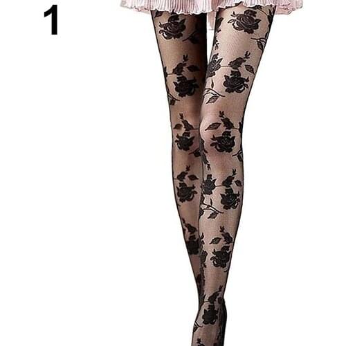 80% Hot Sale Stockings Women Sexy and Comfortable Women Fashion Rose Pattern Tight Lace Pantyhose Sexy See-through Stockings