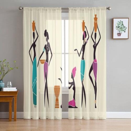 African Woman Ancient Bottle Ethnic Curtains For Living Room Bedroom Transparent Tulle Curtains Window Drapes Sheer Curtain