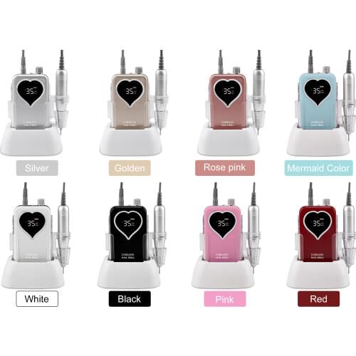 LED Logo Heart Nail Drill Rechargeable Desktop Base 35000RPM Manicure Electric Machine Nail File Pedicure Cordless Drilling