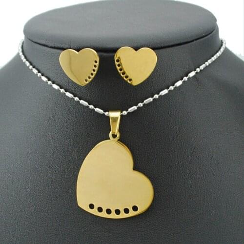 ATGO For Party Necklace / earrings Jewelry Sets for women Heart Patten gold color 316L Stainless Steel Sets For Womens BTS496