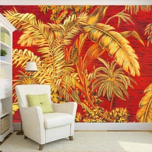 Beibehang Southeast Asian style hand painted palm bambo tree painting background wall custom large fresco green wallpaper