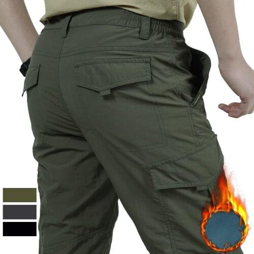Winter Brushed Pants Seasons Mens causal cargo pants Thick Nylon Quick-drying Long Trousers Baggy Loose Trousers Men Bottoms