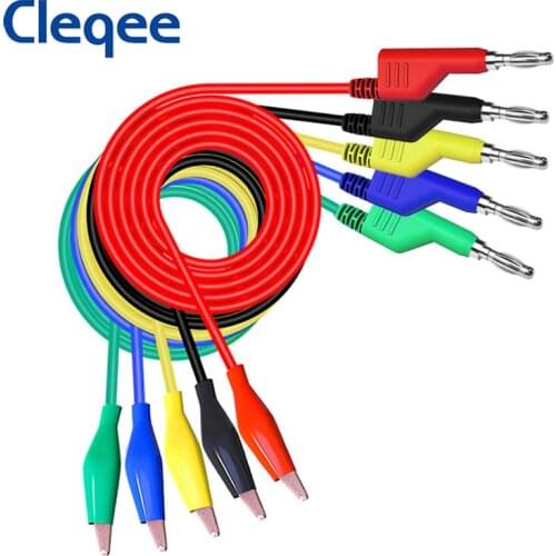 Cleqee P1044 5pcs 4mm stackable banana plug to alliagtor clip test leads Durable Multimeter Testing Cables Copper 1M