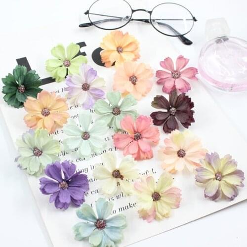 New 50pcs Multicolor Daisy 4.5cm Mini Silk Fake Flower Heads For Wedding Party Hair DIY Wreath Accessories Home Decorative