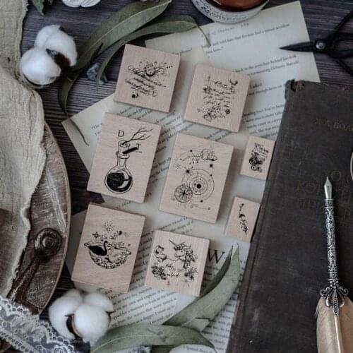 1pcs Drifting Star Series Retro Wooden Rubber Stamps for Scrapbooking Stationery Decorative Dairy Book Bookmark Standard Stamp