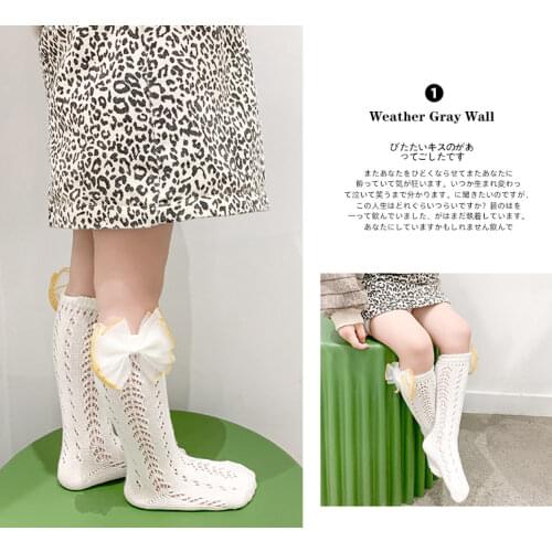 Kids Bling Fishnet Tights Baby Girls Stockings Kids Cute Hollowed-out Knee Socks with Lovely Beautiful Bow Girls Pantyhose