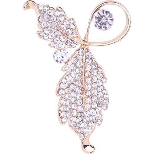 Double Leaf Brooch Big Crystal Flower Large Brooches For Scarf Buckle Wedding Jewelry Bijouterie Corsage Dress Coat Accessories