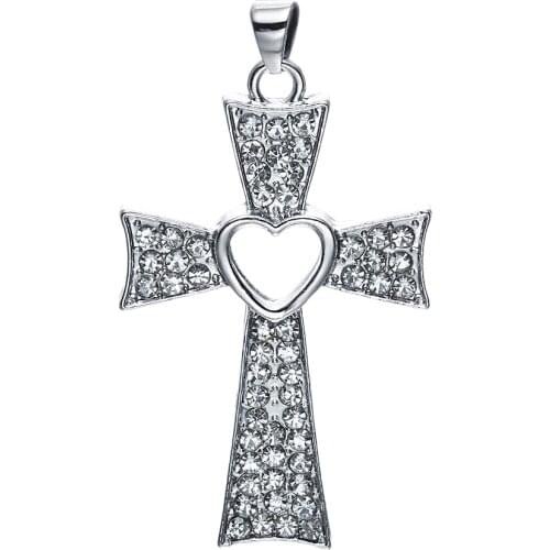 Hainon New Cross Pendant Silver Color Full Zircon Cubic Hollow Heart Pendant Necklace Promise Engagement Jewelry Gufts