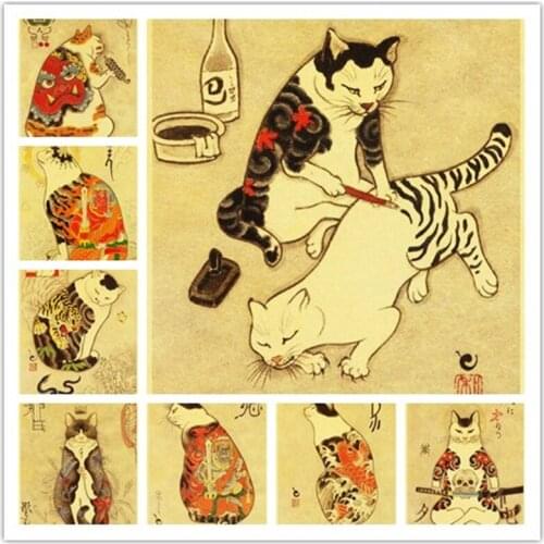 Hot New Products DIY Diamond Painting Tattoo Cat Retro Cat Poster Diamond Embroidery Mural Art Decoration Children Gift HR17777