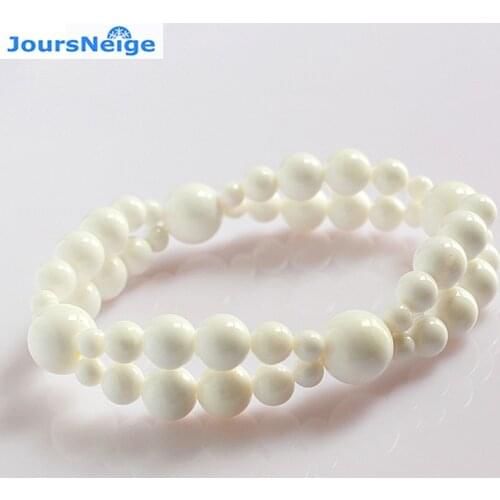 JoursNeige Natural Shell White Beads Size 4-10mm Bracelet Lucky for Women Girl Double layer Bracelet Jewelry