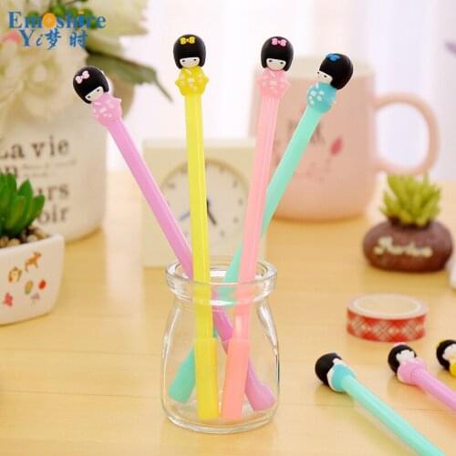 Korean Creative Stationery Cute Jelly Color Kimono Girl Neutral Ballpoint Pen Student Supplies Ball Pen Black Signature Pen C046