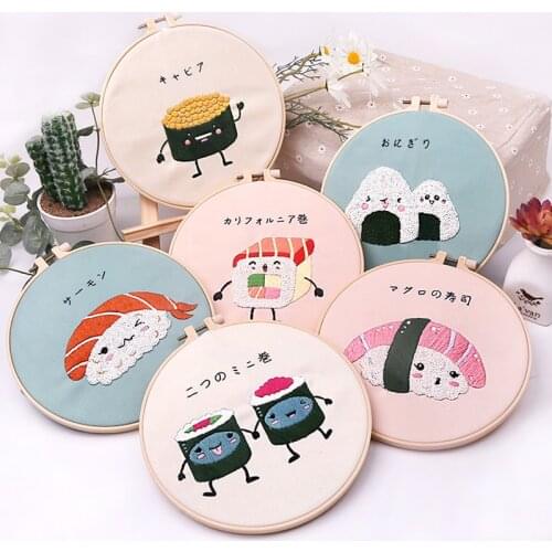 DIY Embroidery Set for Beginner Cartoon Cute sushi Needlework Kits Cross Stitch Needle Art Craft Sewing Home Decor Gift