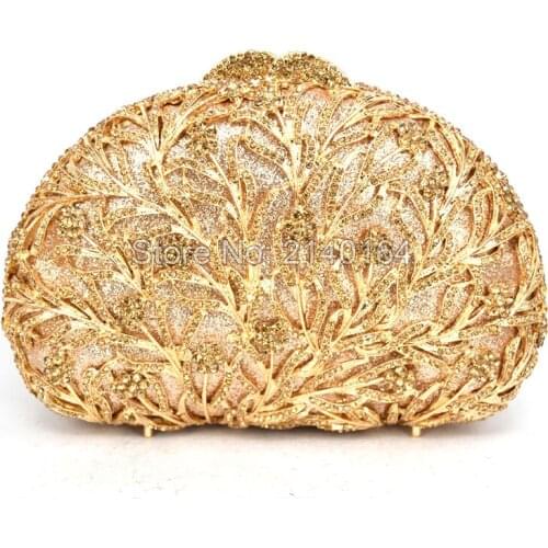 New fashion shell shape women Cluth chain evening bag Luxury crystal diamond hollow Clutch high-grade gold Handbag 88620-F