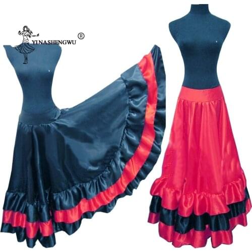 New Style Spanish Bullfight Belly Dance Skirt Long Flamenco Skirts Red and black Flamenco Performance Dresses For Woman Dancer