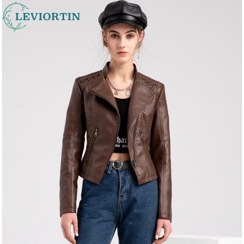 New 2021 Turn-down Collar PU Faux Leather Jackets Women Luxury Jacket Black Pink Red Biker Coat for Female