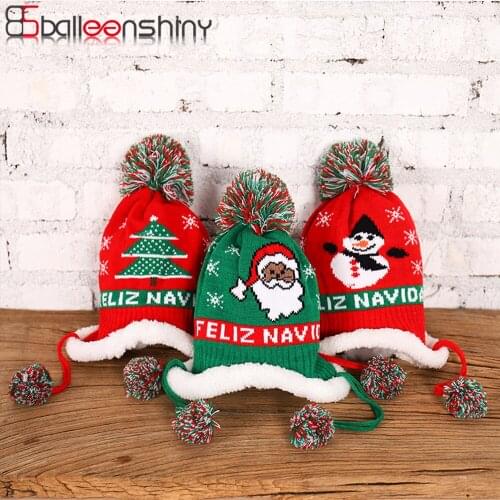 New Christmas Warm Children Hat For 1-5 years 2020 Winter Hats Plus velvet Outdoor Hat Christmas Gift for Kids Knitted Baby Cap