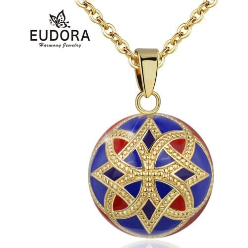 Eudora Original Dark Blue red Colorful Necklace Pregnancy bola ball pendant with Celtics knot Luxury Jewelry Women Shower gift