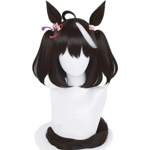 Uma Musume Kitasan Black Cosplay Wig Uma Musume Pretty Derby Cosplay Black White Wig with Bangs Ears Synthetic Hair Pelucas